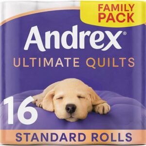 Andrex Supreme Quilts Quilted Toilet Paper - 16 Toilet Roll Pack - 25% Thicker Than Before to Provide Ultimate Quilted Comfort with Unique Air Pocket Texture