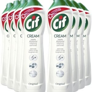 Cif Original Cream Multipurpose Surface Cleaner enriched with a fresh, ocean scent made with 100% natural cleaning particles for gentle and reliable cleaning, Multi Buy 8 Pack