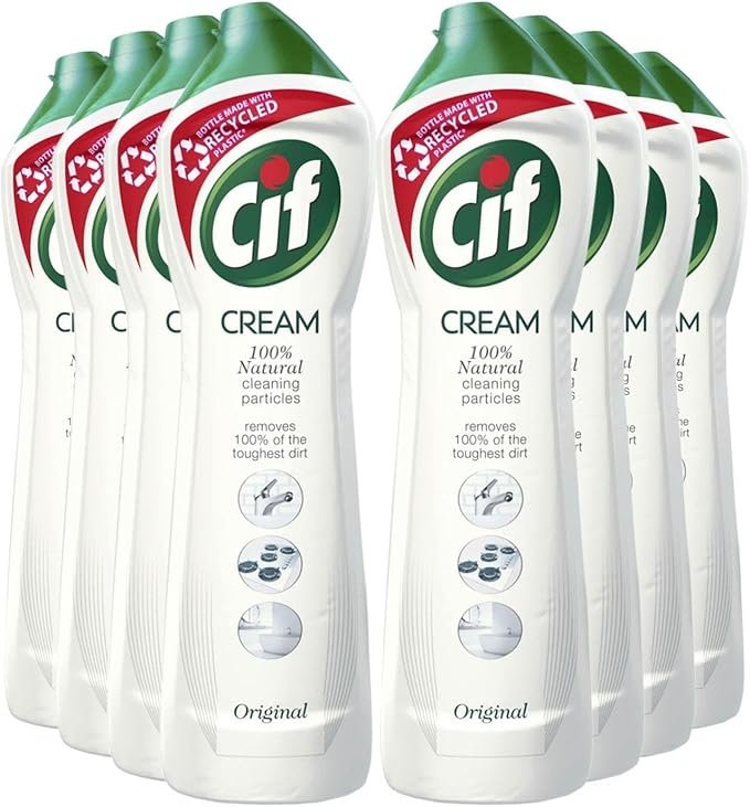 Cif Original Cream Multipurpose Surface Cleaner enriched with a fresh, ocean scent made with 100% natural cleaning particles for gentle and reliable cleaning, Multi Buy 8 Pack