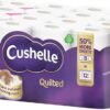 Cushelle Quilted 3-Ply Double Size 50% Longer Soft Absorbent Rolls 32 Pack - 236 Sheets p/roll & HOT Logo Sticker - Sold by HOUSE OF TAPES