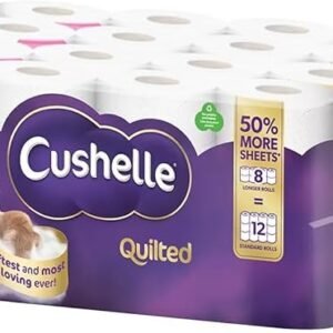Cushelle Quilted 3-Ply Double Size 50% Longer Soft Absorbent Rolls 32 Pack - 236 Sheets p/roll & HOT Logo Sticker - Sold by HOUSE OF TAPES