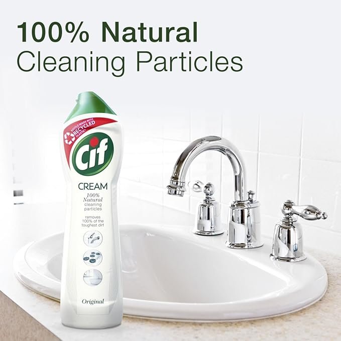 Cif Original Cream Multipurpose Surface Cleaner enriched with a fresh, ocean scent made with 100% natural cleaning particles for gentle and reliable cleaning, Multi Buy 8 Pack - Image 3