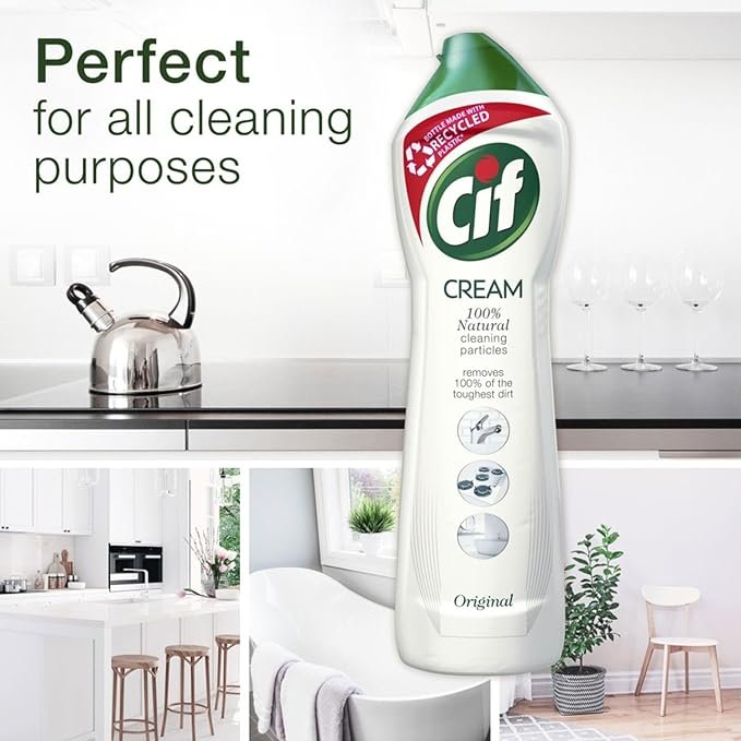 Cif Original Cream Multipurpose Surface Cleaner enriched with a fresh, ocean scent made with 100% natural cleaning particles for gentle and reliable cleaning, Multi Buy 8 Pack - Image 4