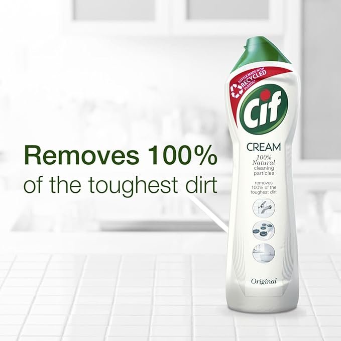Cif Original Cream Multipurpose Surface Cleaner enriched with a fresh, ocean scent made with 100% natural cleaning particles for gentle and reliable cleaning, Multi Buy 8 Pack - Image 5
