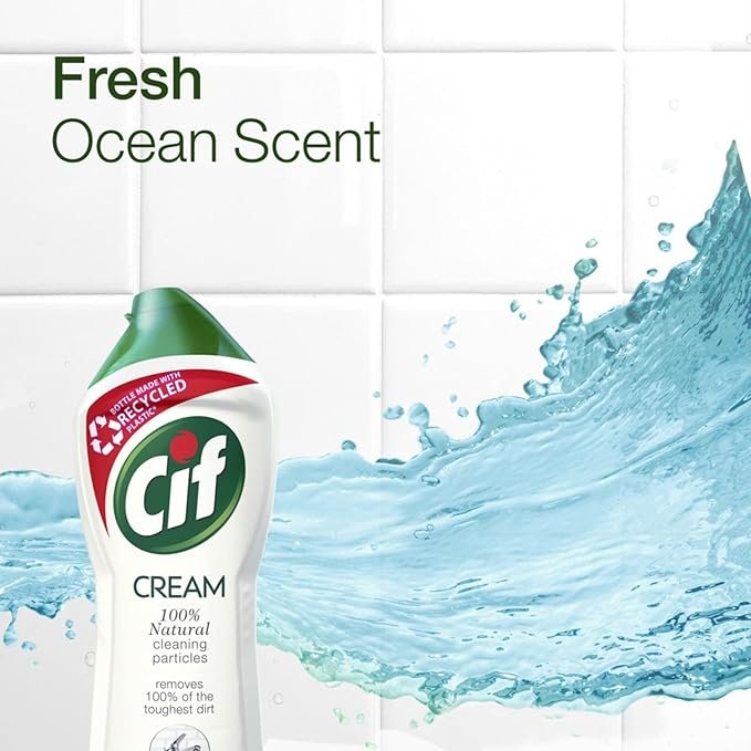 Cif Original Cream Multipurpose Surface Cleaner enriched with a fresh, ocean scent made with 100% natural cleaning particles for gentle and reliable cleaning, Multi Buy 8 Pack - Image 6